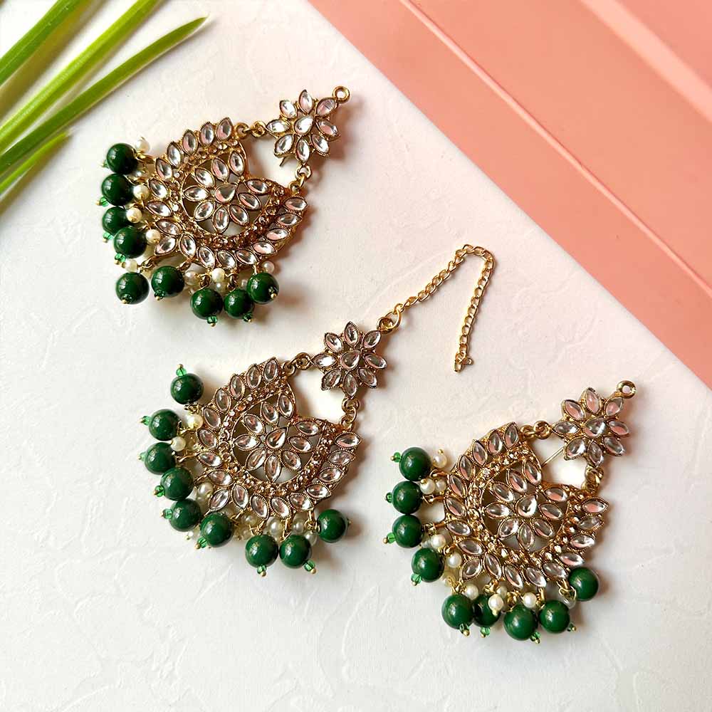 Sameera Earrings/Teeka Set for women (Green) (Copy)